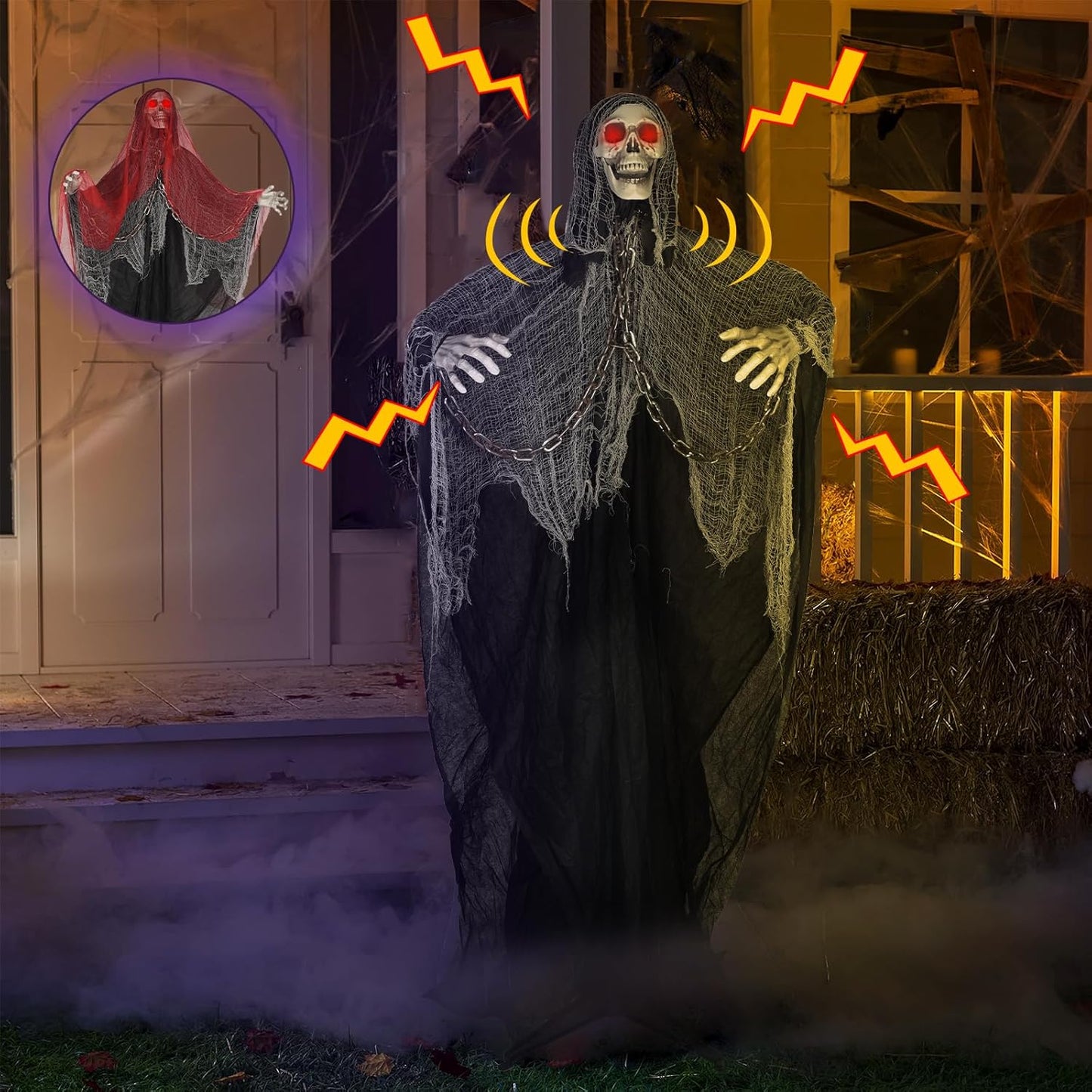 71ft' Life Size Halloween Skeleton with Light-Up Eyes & Sound