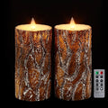 Pine Flameless Pillar Candles Flickering with Remote Timer - Real Wax