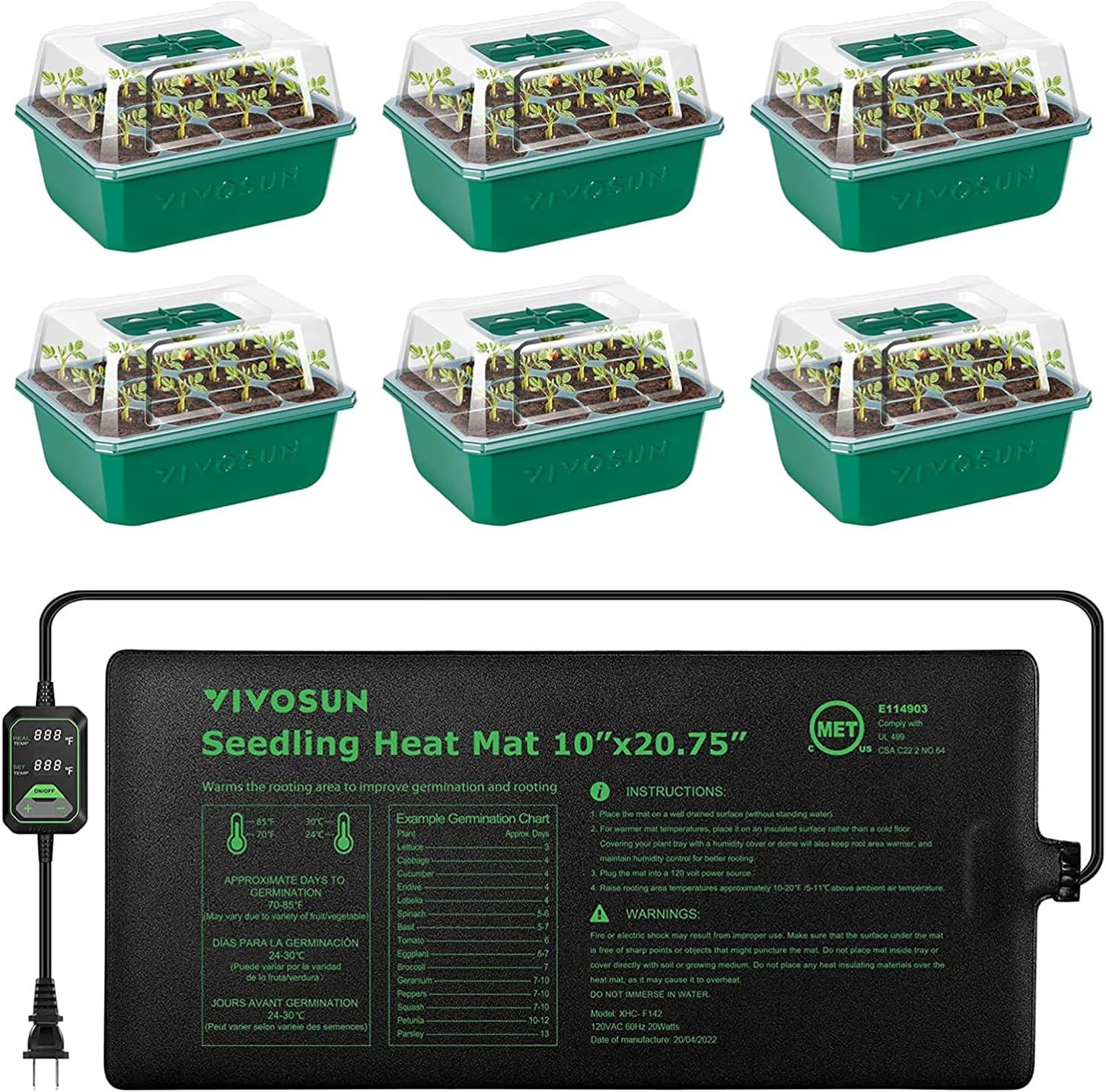 VIVOSUN Seed Starter Trays with Heat Mat and Temperature Control