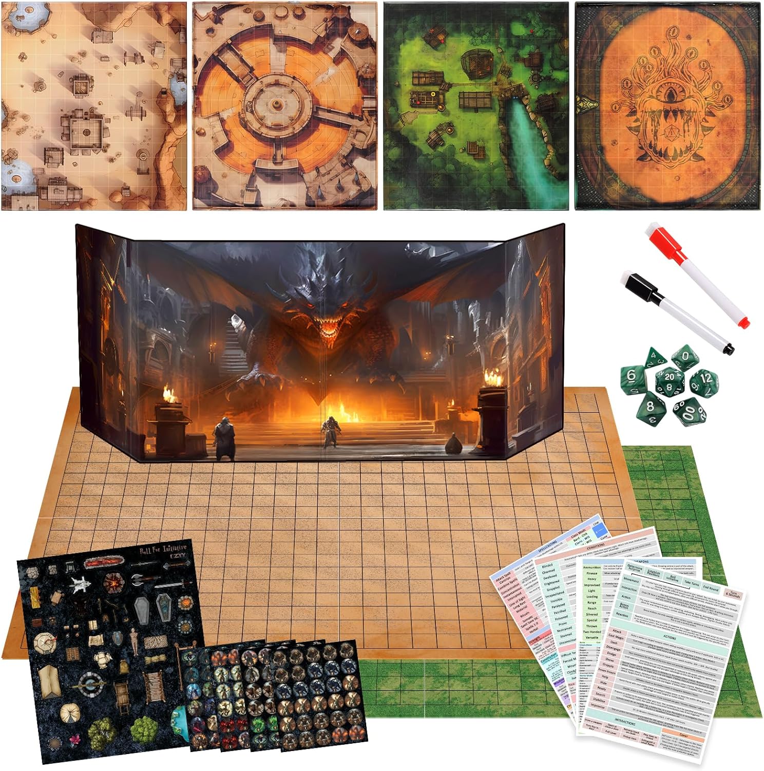 CZYY Foldable Battle Mat and DM Screen for Epic DND Adventures