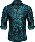 Mens Silk Paisley Dress Shirt - Elegant Jacquard Turquoise