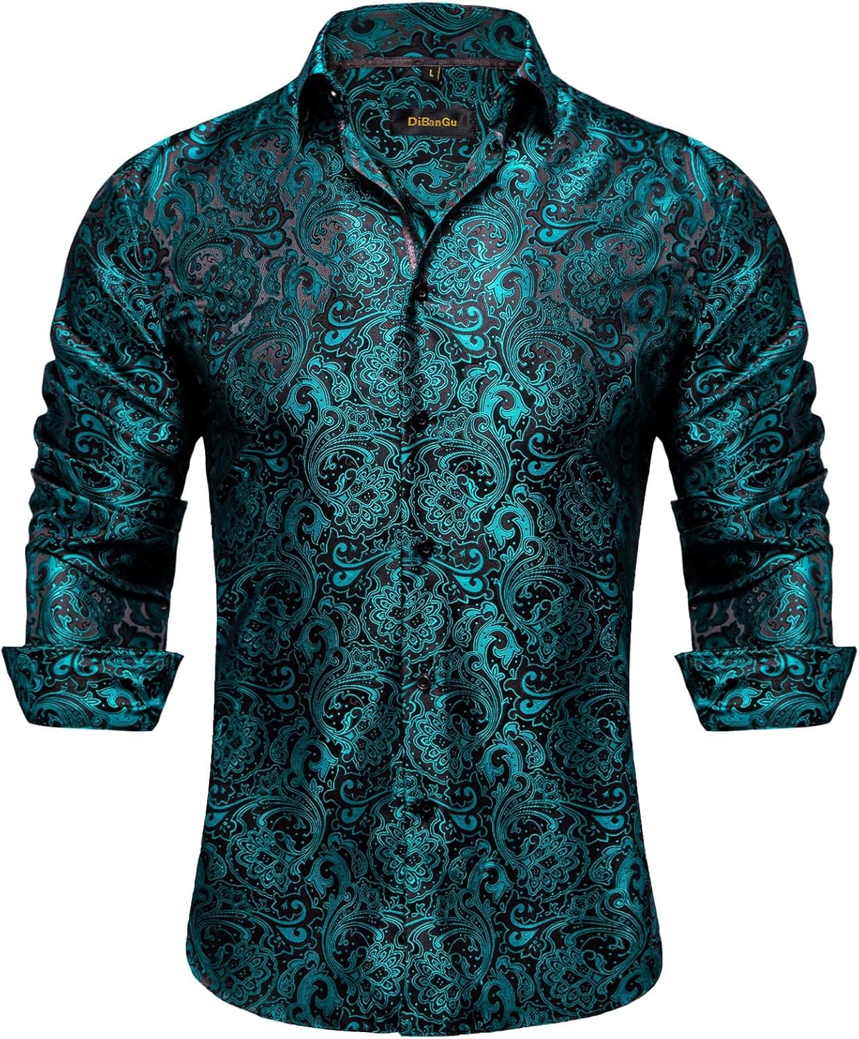 DiBanGu Mens Silk Paisley Dress Shirt for Weddings and Parties