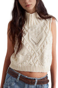 Turtleneck Crochet Sweater Vest for Women - Lightweight Knit Tank