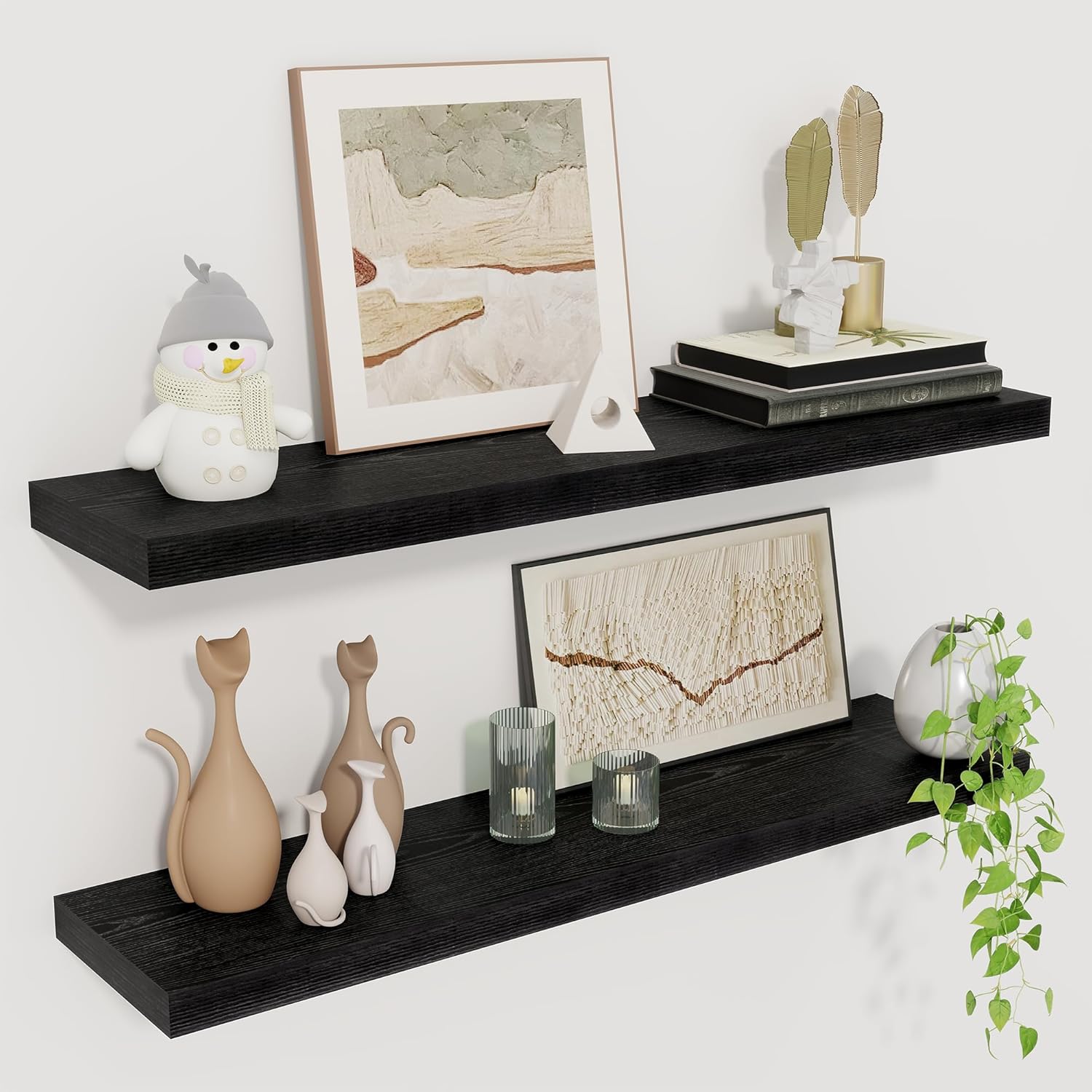 Fun Memories Floating Shelves for Wall - Rustic Wood Design