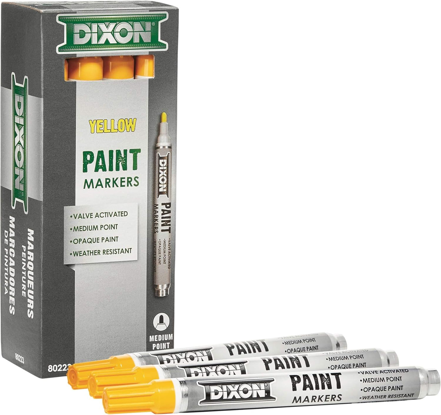 Dixon Paint Markers Box of 12 Medium Tip Yellow for All Surfaces