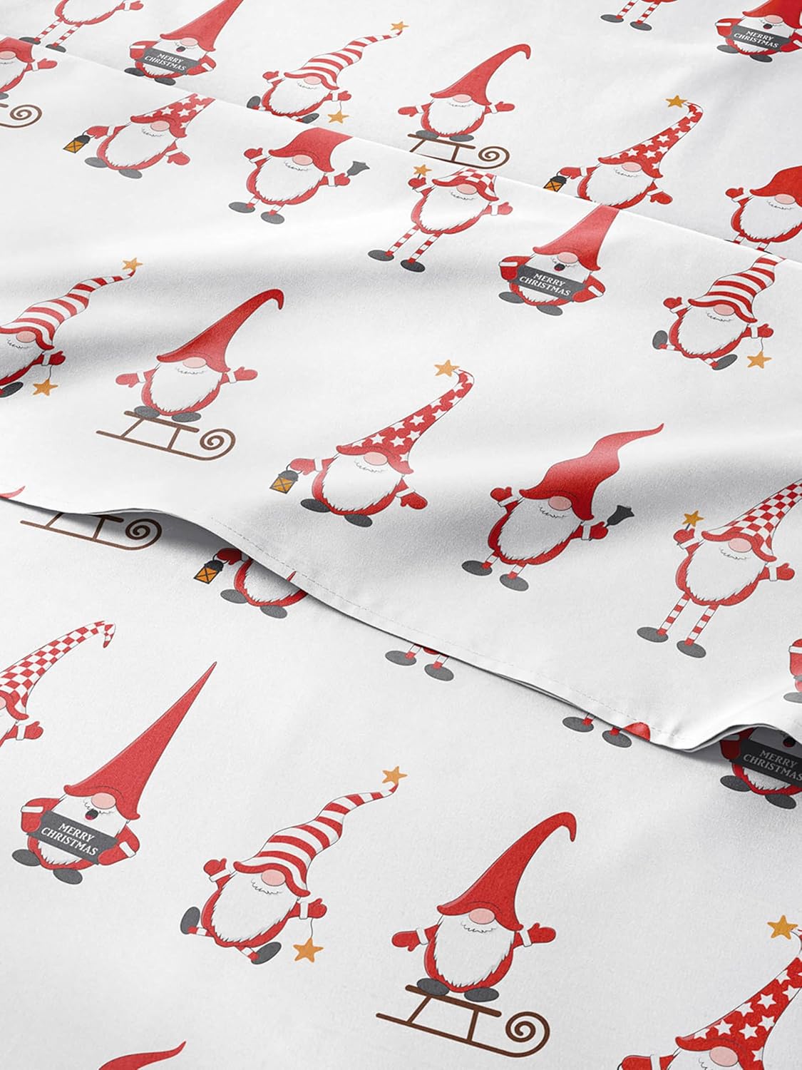 Split King Christmas Holiday Gnomes Red Sheet Set by CGK Unlimited