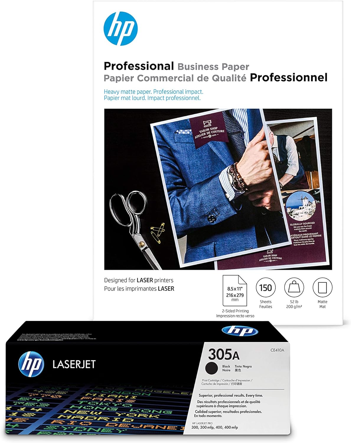 HP 305A Black Toner and Matte Brochure Paper for Laser Printers