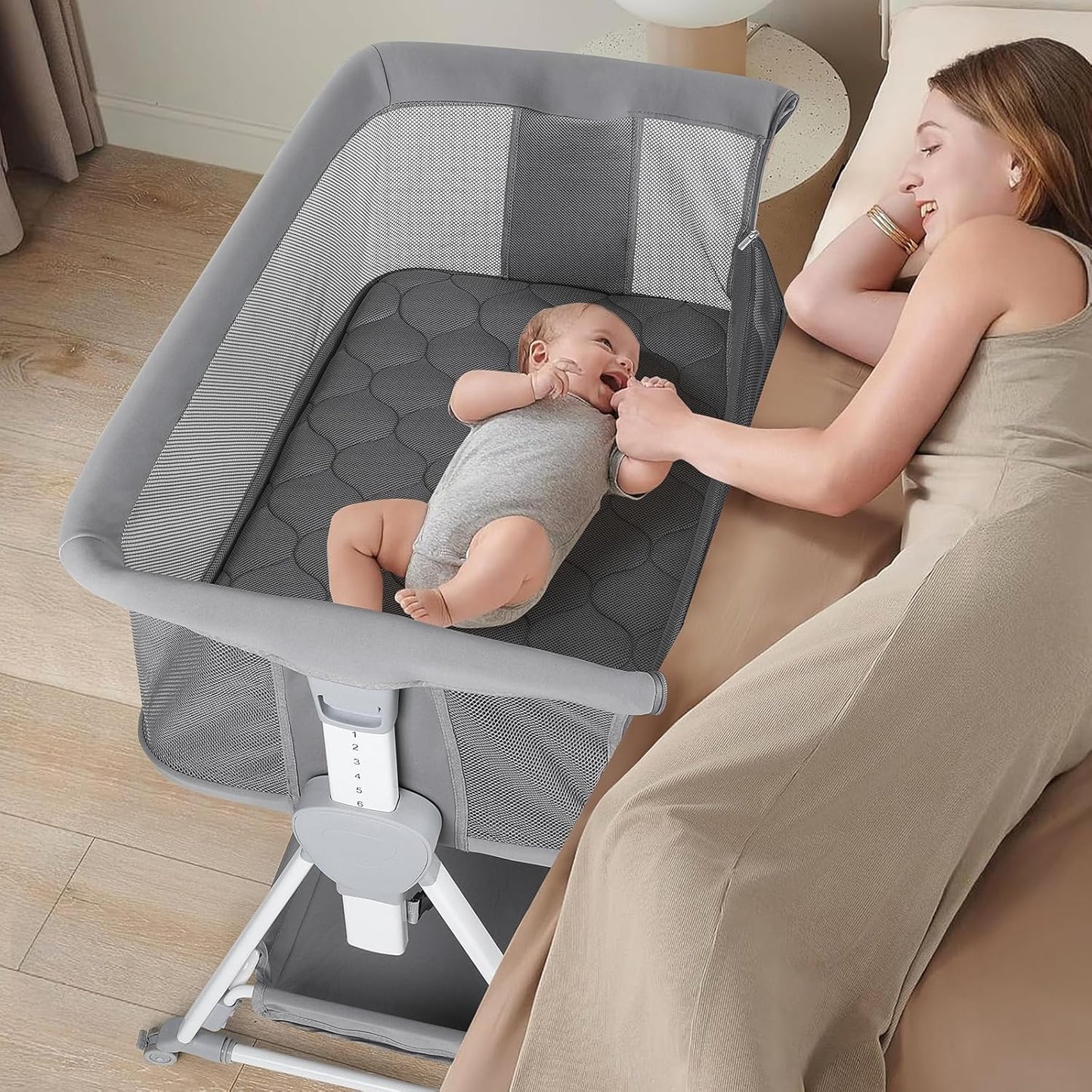 Cowiewie Bassinet Bedside Sleeper with Adjustable Height & Storage