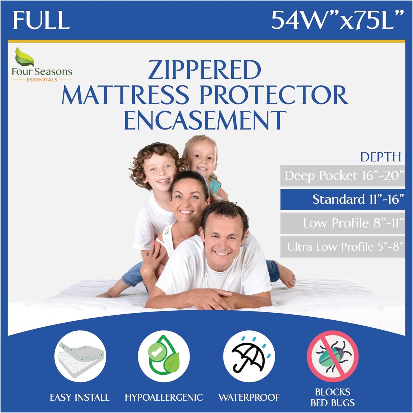 Full Size Mattress Protector Waterproof Zippered Cover Hypoallergenic