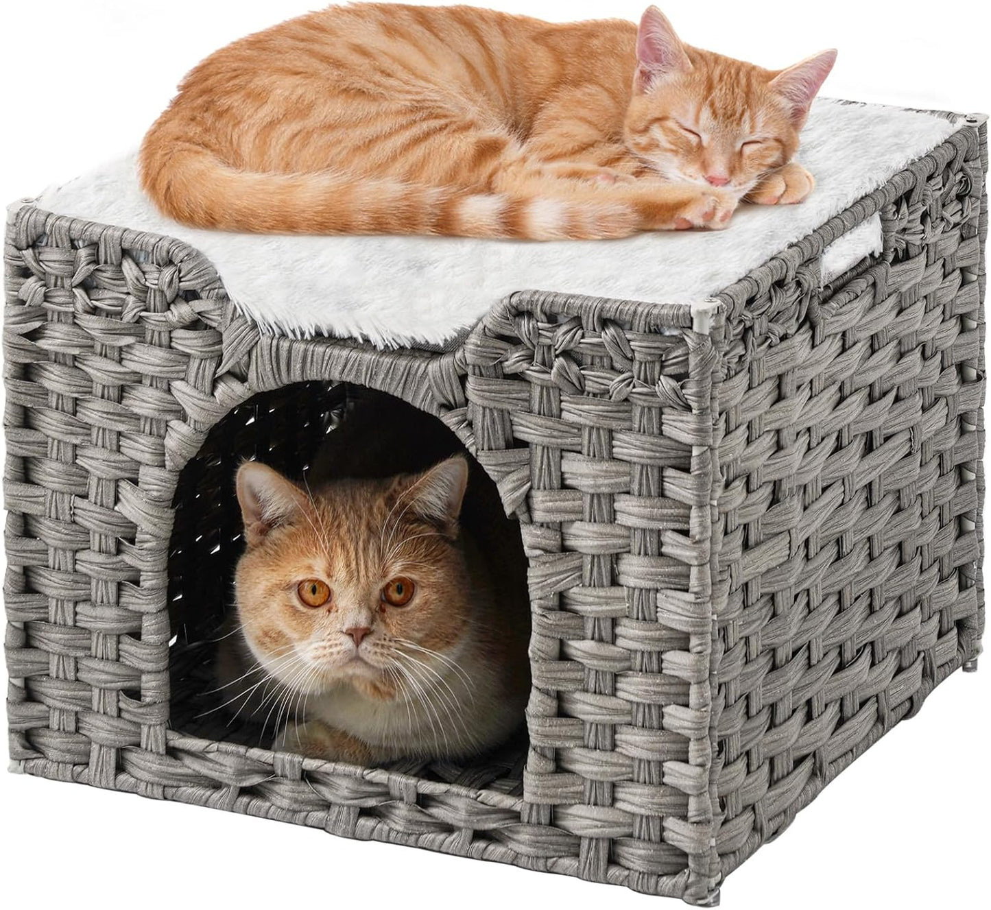 Handwoven Rattan Cat Cave Pet Cube for Cozy Indoor Cats