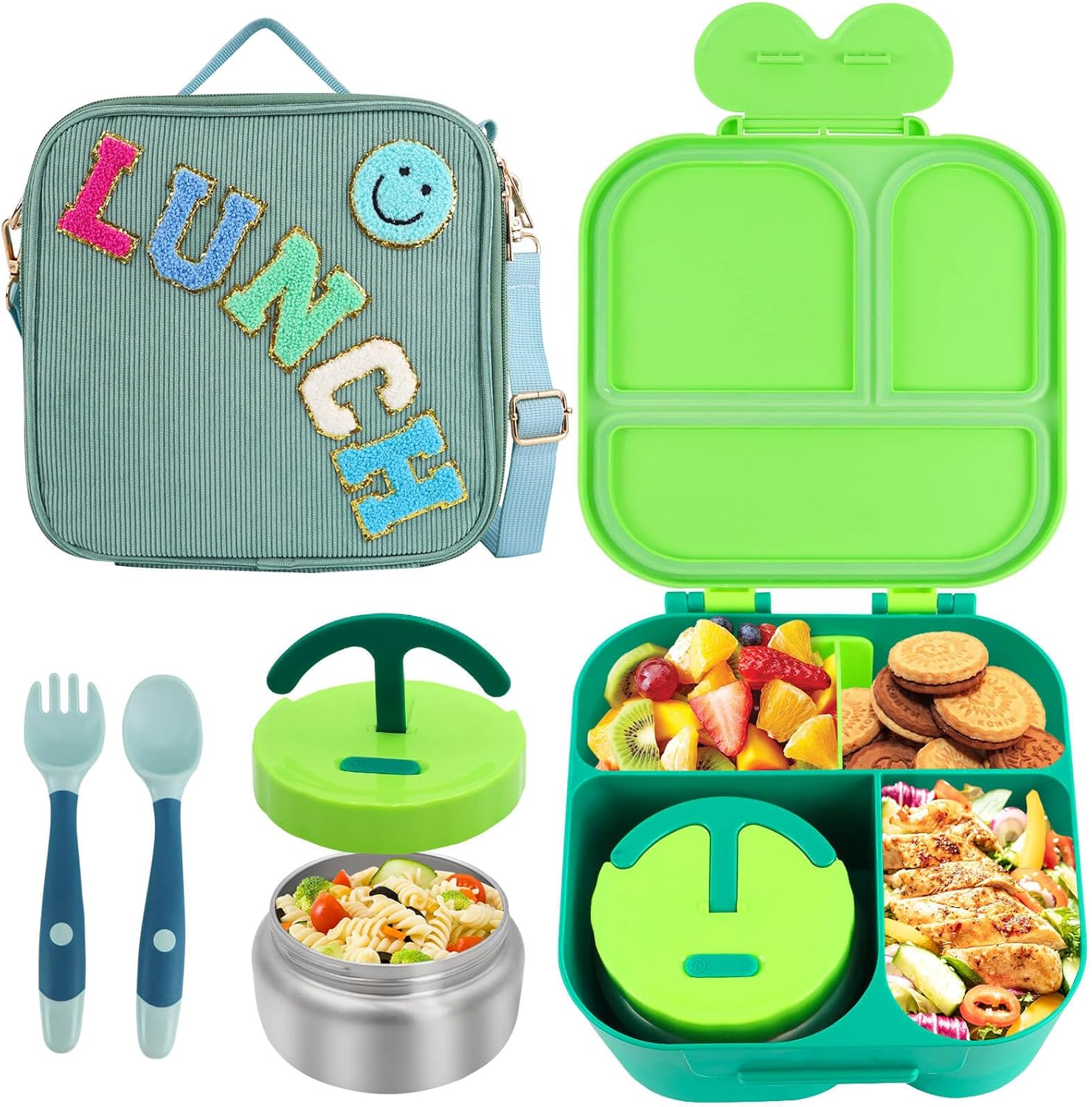 Stylish Lunch Box with Bento Box and Thermo Food Jar for Kids