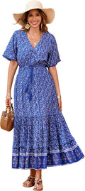 R.Vivimos Womens Summer Cotton V Neck Floral Midi Dress - Flowy Formal