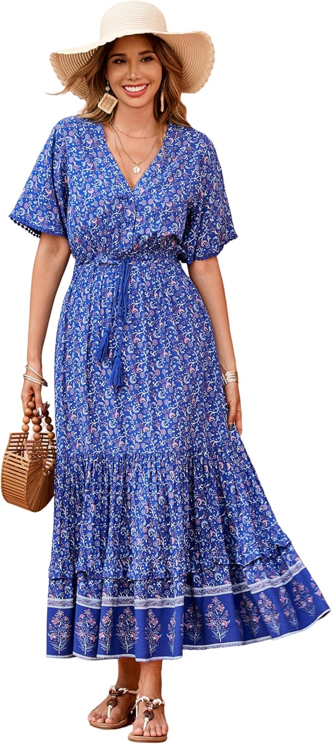 R.Vivimos Womens Summer Cotton Floral Print Midi Dress Review