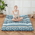 Blue Striped Japanese Floor Mattress Full Size - Roll Up Futon