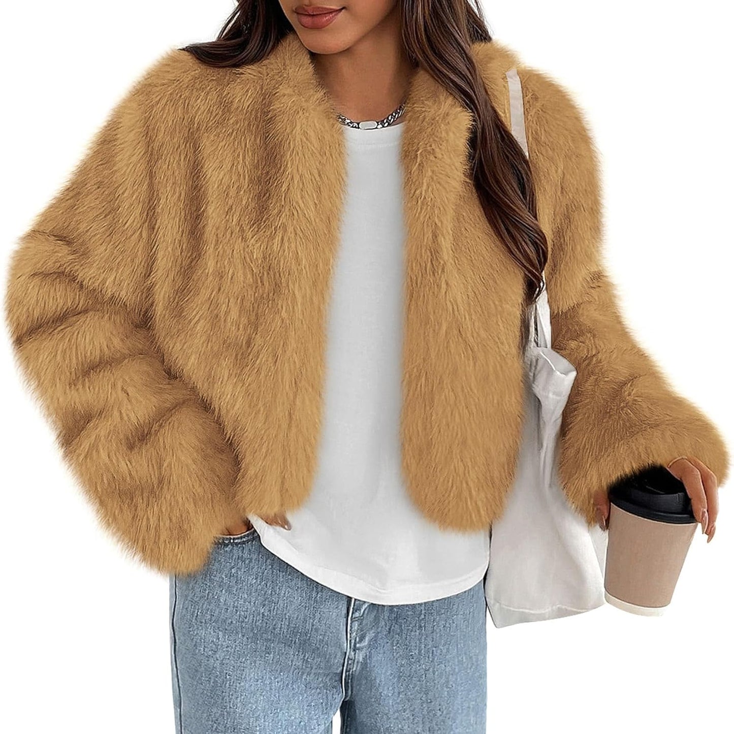 PRETTYGARDEN Womens Faux Fur Cropped Jacket for Winter Style