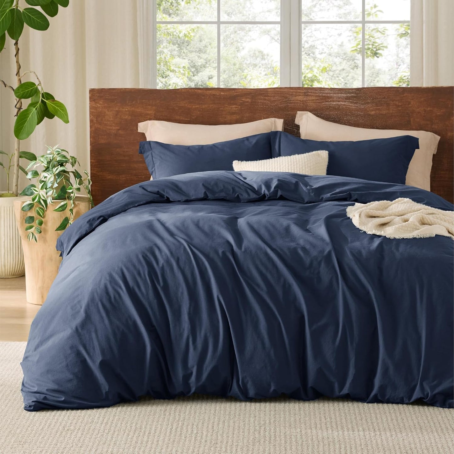 Bedsure 100% Washed Cotton Duvet Cover for Queen Size Bedding