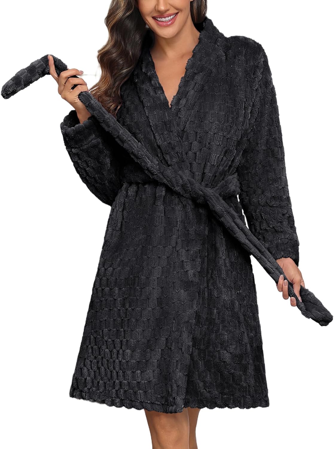 Ekouaer Women's Short Plush Bathrobe for Ultimate Comfort