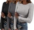 Zeagoo Womens Long Sleeve Ribbed Crewneck T-Shirt - Slim Fit Basic