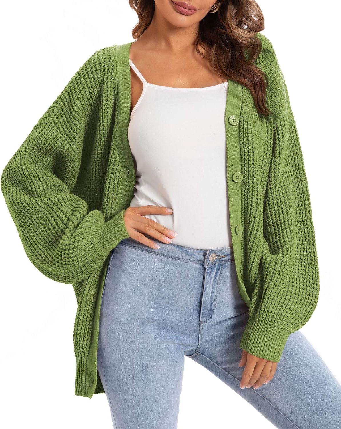 QUALFORT Cardigan Sweaters for Women - 100% Cotton Oversized Knit