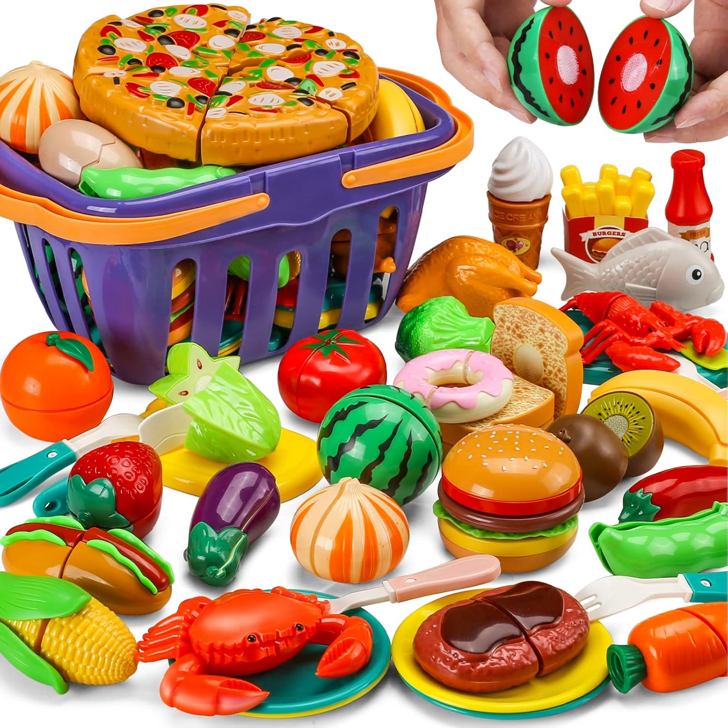 87-Piece Cutting Play Food Set for Kids - Educational & Fun!
