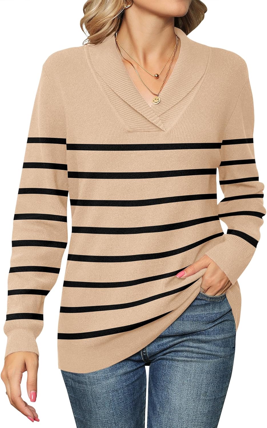 Ivicoer Women Long Sleeve V Neck Pullover Sweater for Style