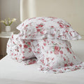 Ruffle Comforter Set Twin XL Red Rose Flower - Romantic Floral Bedding