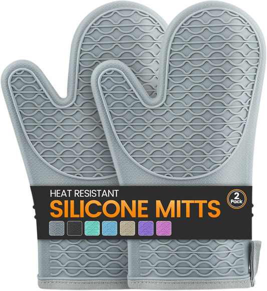 HESEE Silicone Oven Mitts - Heat Resistant & Non-Slip for BBQ & Baking