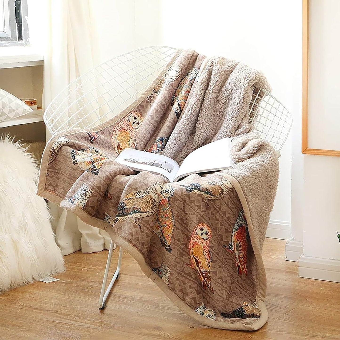 UKELER Flannel Sherpa Throws - Cute Colorful Owl Design Blanket