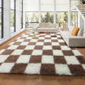 KICMOR Large Fluffy Fuzzy Brown and Cream Checkered Rug