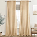 Tan Linen Curtains 102 in Long Back Tab Panels - Light Filtering