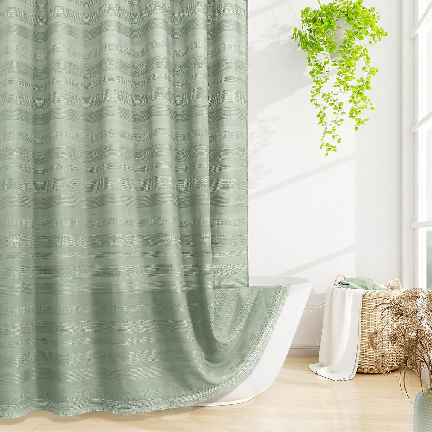 Long Boho Farmhouse Shower Curtain Set with Tassel for Chic Bath