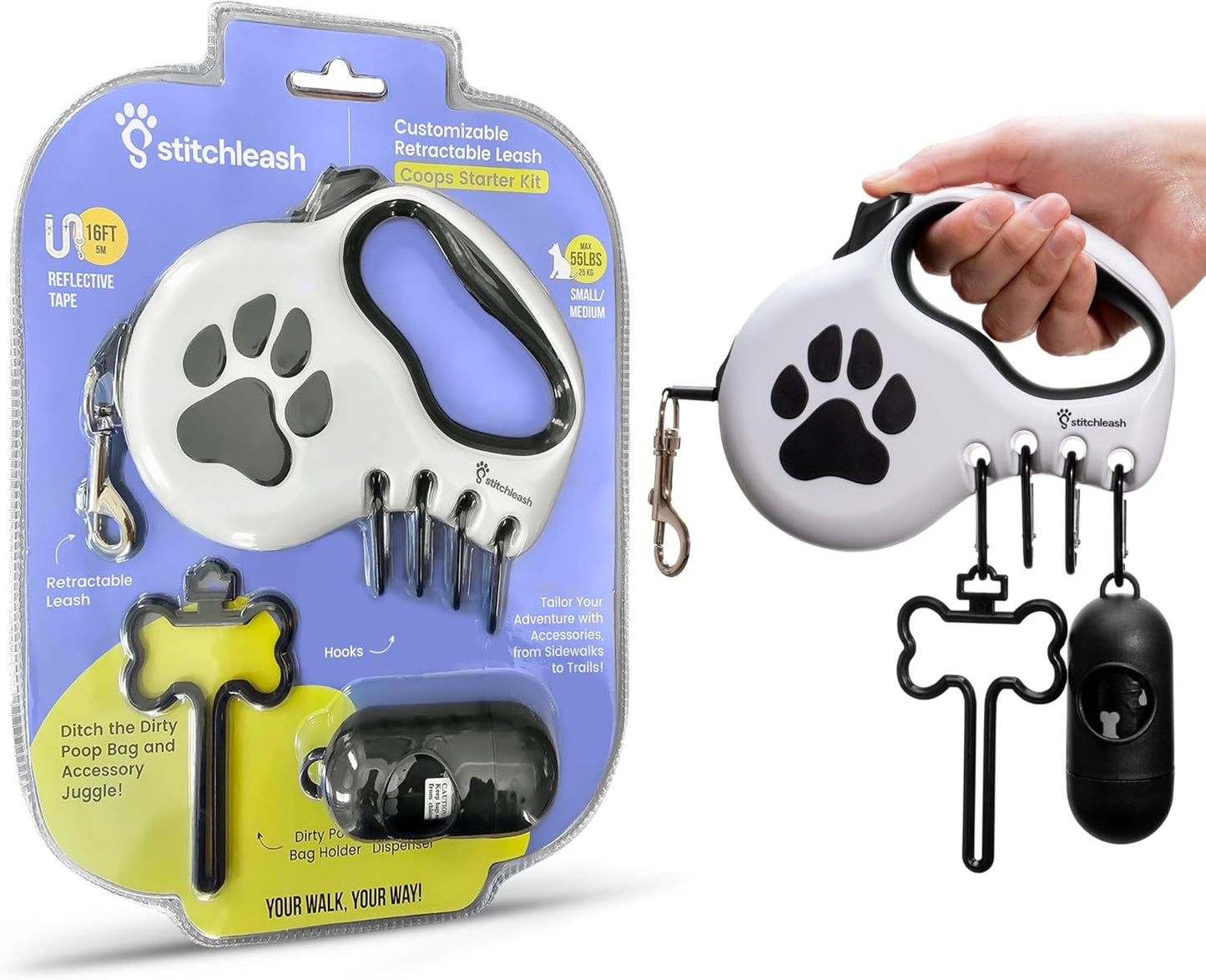Retractable Dog Leash for Small & Medium Dogs Up to 55lbs