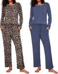 Ekouaer 2 Pack Women's Pajama Set - Soft Long Sleeve PJs for Lounging