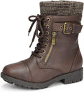 Girl's Mid Calf Combat Boots with Faux Fur Lining - Easy On/Off