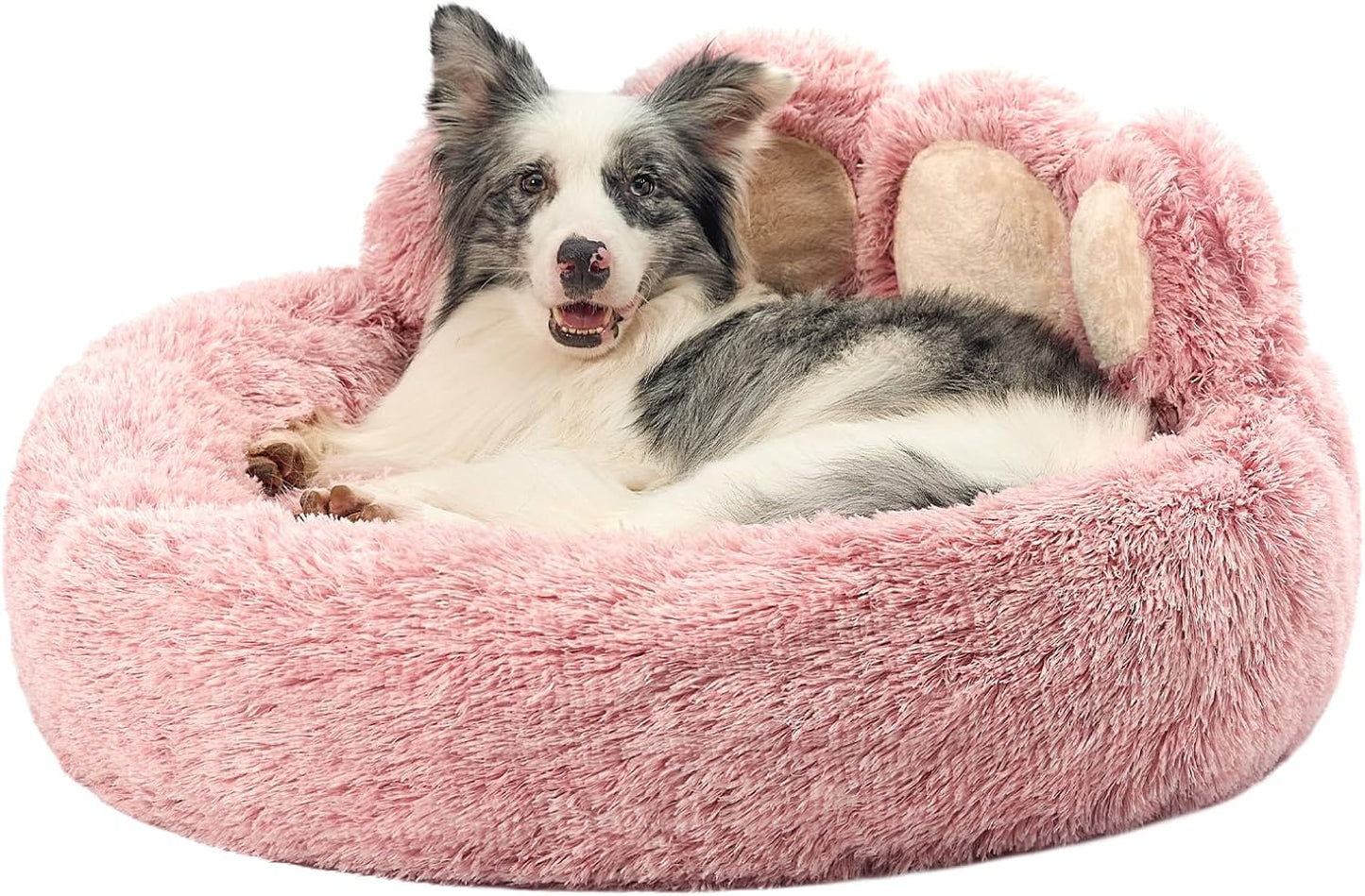 Jiupety Paw Shape Calming Pet Bed for Dogs & Cats, Pink