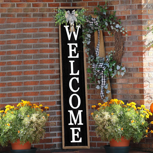 Outdoor Welcome Sign for Front Porch - Rustic Wood Frame Decor