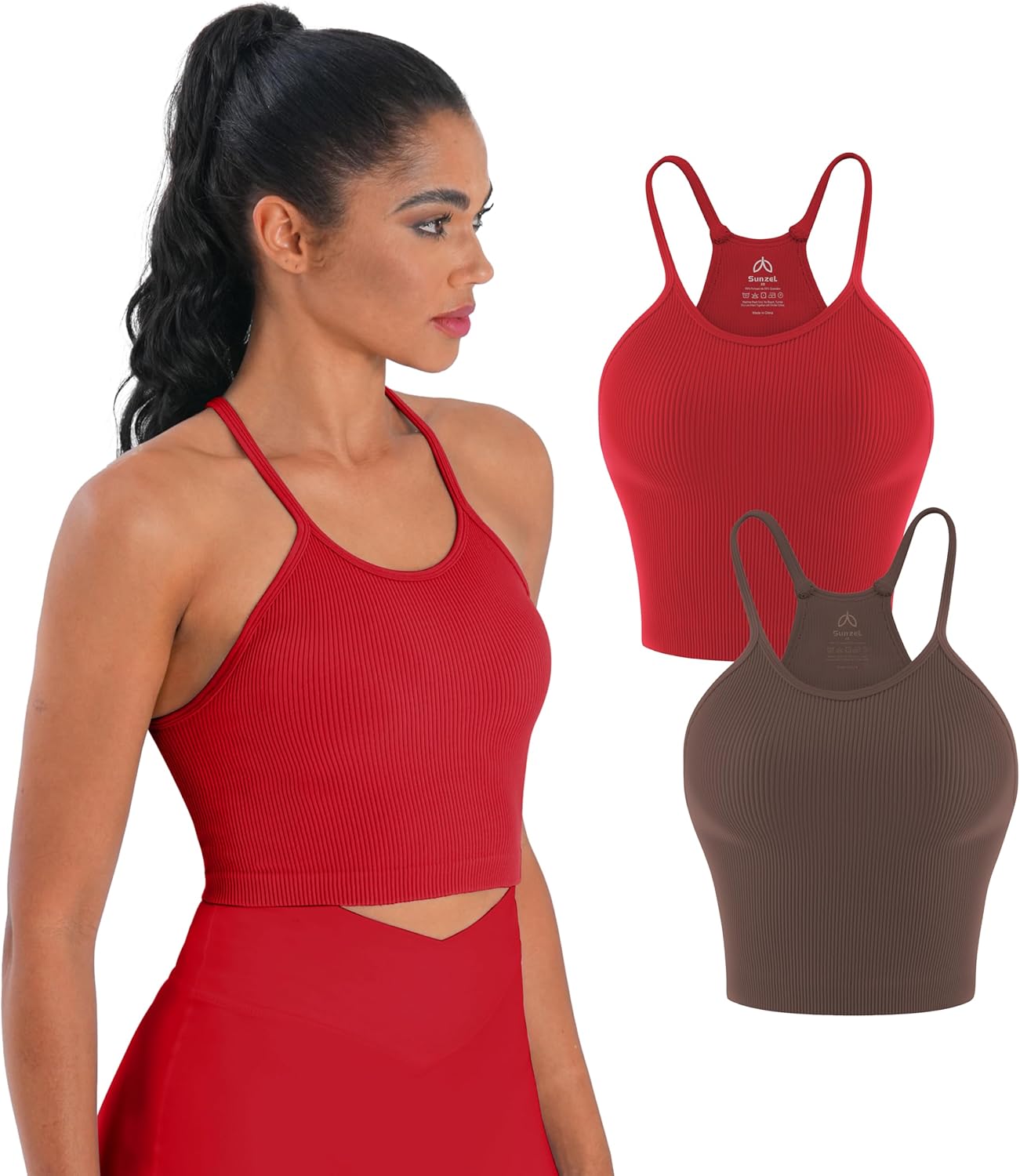 Sunzel Free to Be Tank - Seamless Racerback Crop Top for Yoga