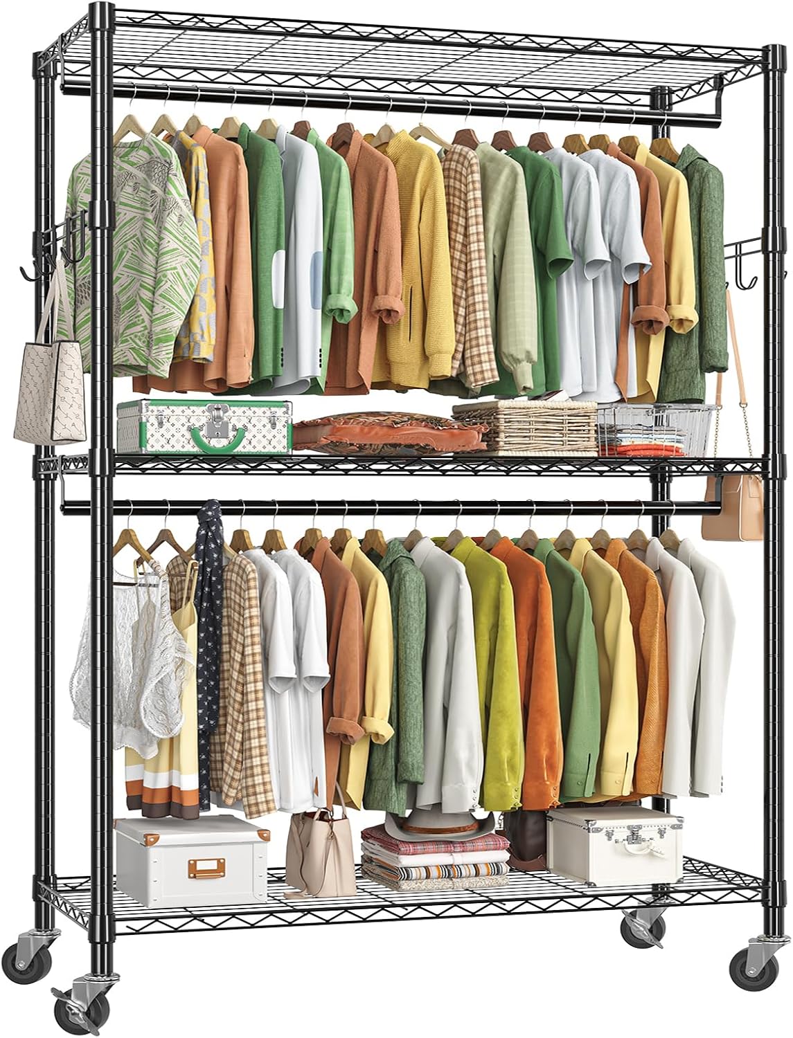 Heavy Duty Clothing Rack with Adjustable Shelving and Wheels