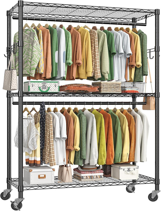 Heavy Duty Clothing Rack with Adjustable Shelving and Wheels