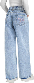 Comfy Wide Leg Jeans for Girls Featuring Cute Bow Design