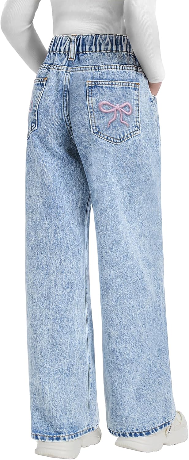 Baggy Wide Leg Jeans for Girls with Cute Bow and Comfort