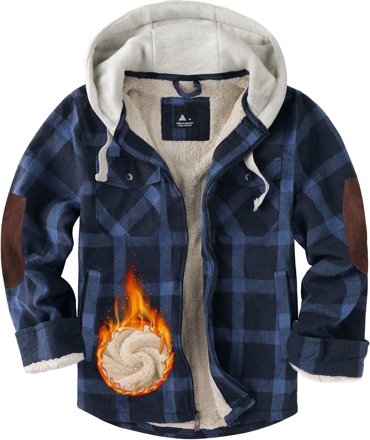 Mens Plaid Hoodies Winter Zip Up Fleece Jacket for Warmth