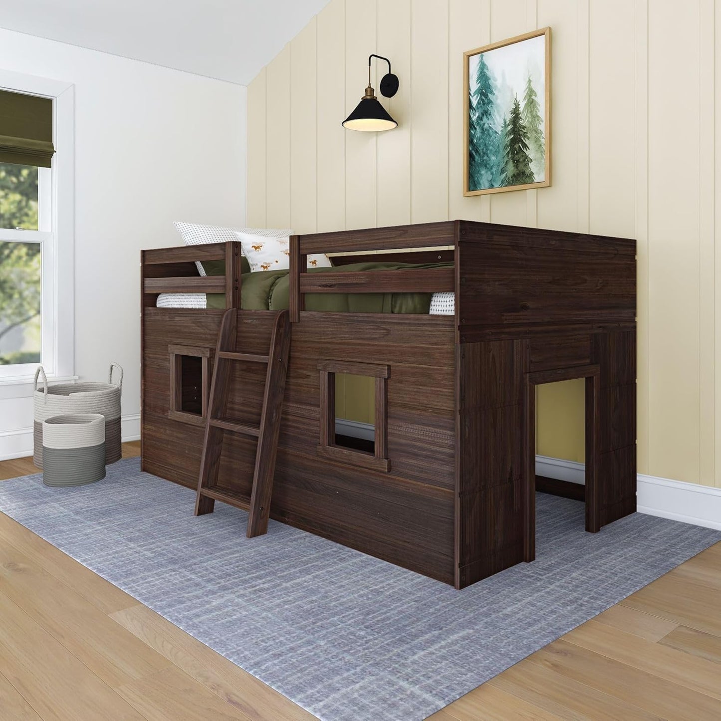 Max & Lily Modern Farmhouse Twin Low Loft Bed with Windows