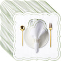 12 Set Cloth Napkins 18x18in Scalloped Embroidery Napkin Set - Sage