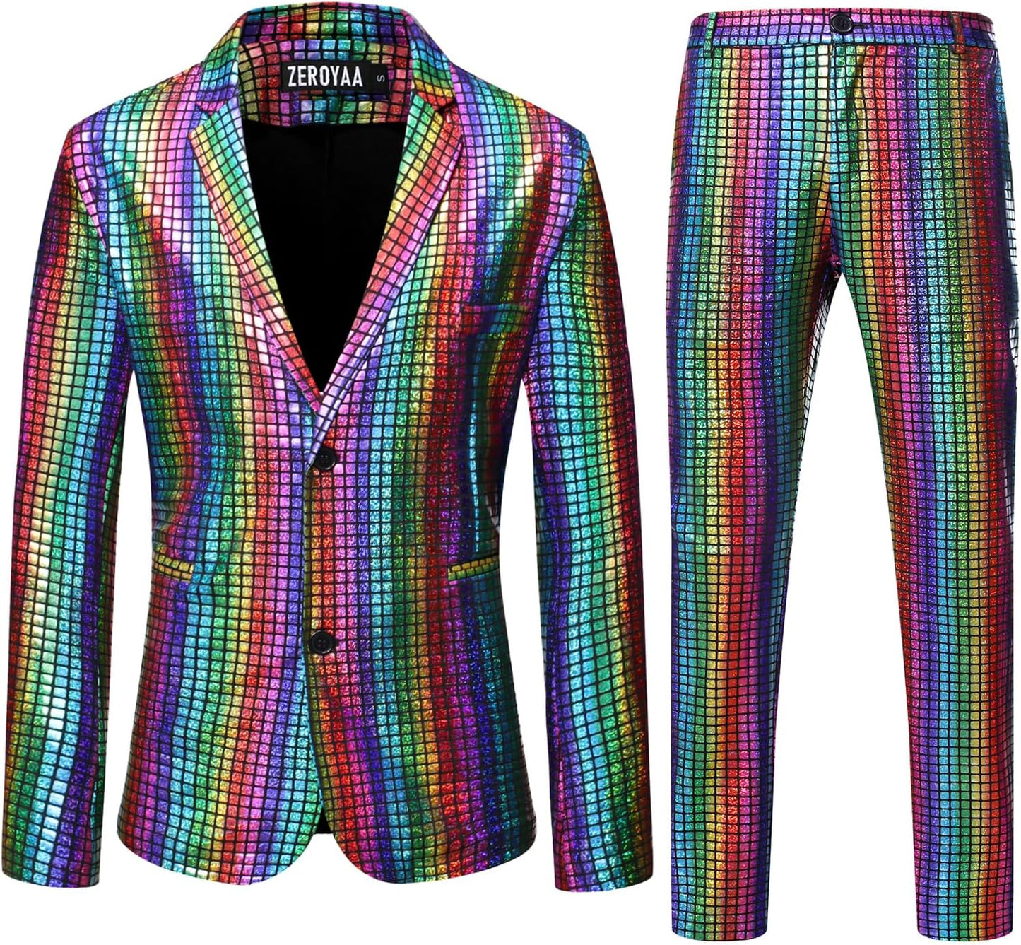 ZEROYAA Men's Metallic Shiny Suits for Disco and Party Events