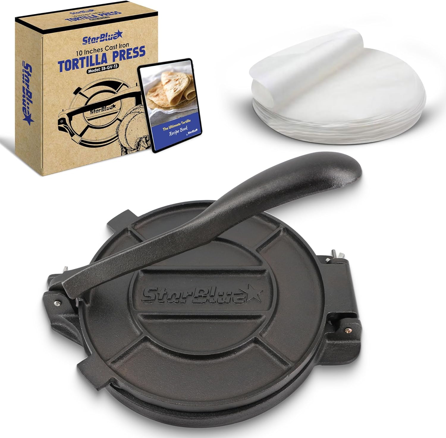 10 Inch Cast Iron Tortilla Press for Perfect Chapatis and Tacos