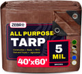40 ft x 60 ft Brown Tarp with Grommets Reinforced - Durable 5 Mil