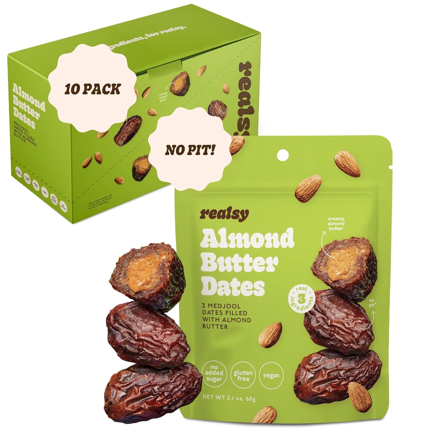 Realsy Almond Butter Filled Medjool Dates - Healthy Snack Pack