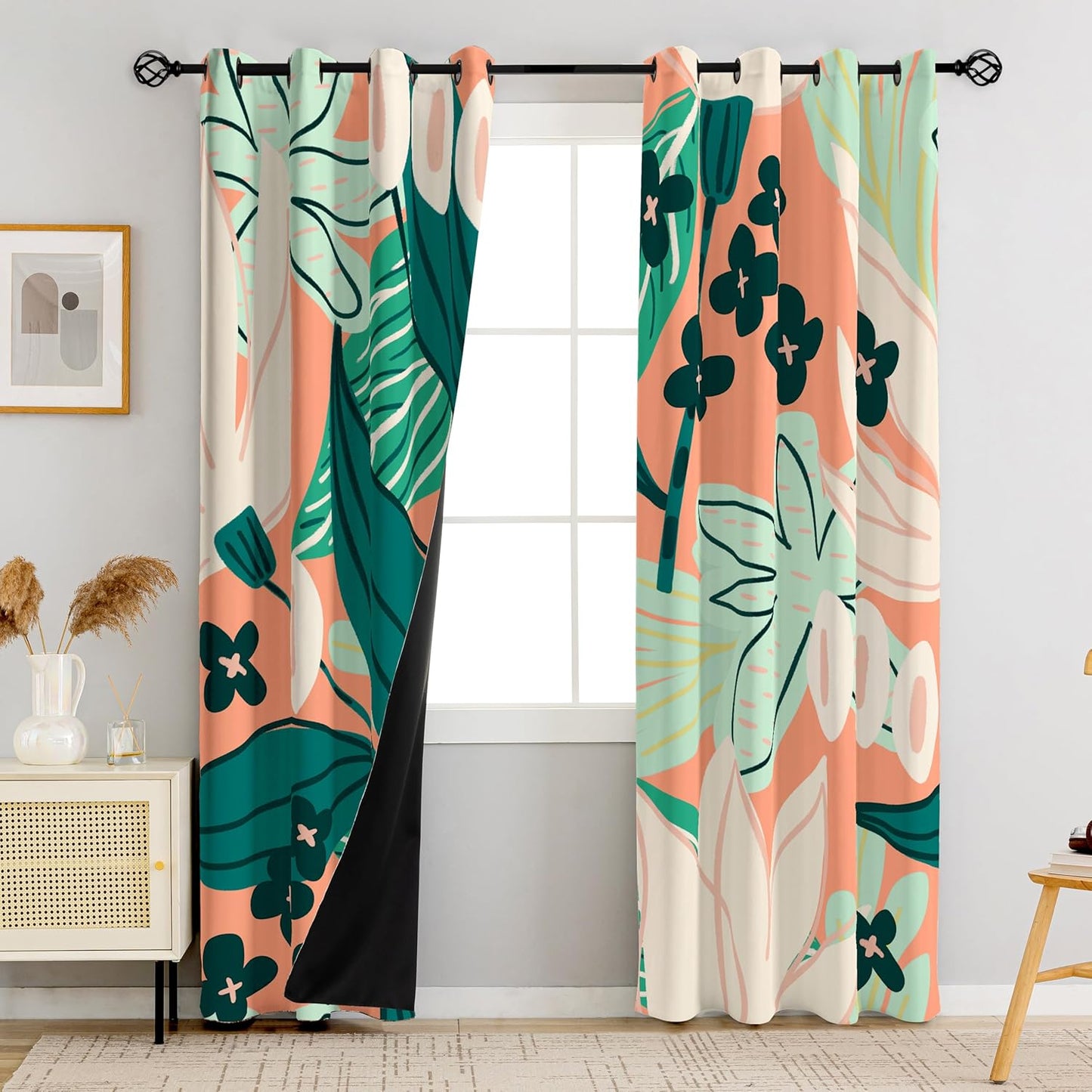 100% Blackout Boho Floral Curtains for Bedroom and Living Room