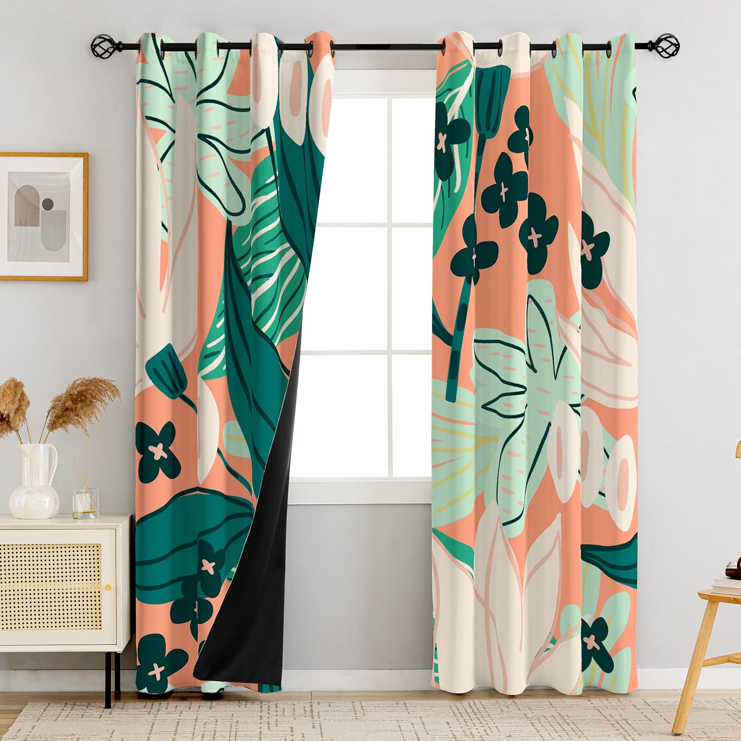 100% Blackout Boho Floral Curtains for Bedroom and Living Room